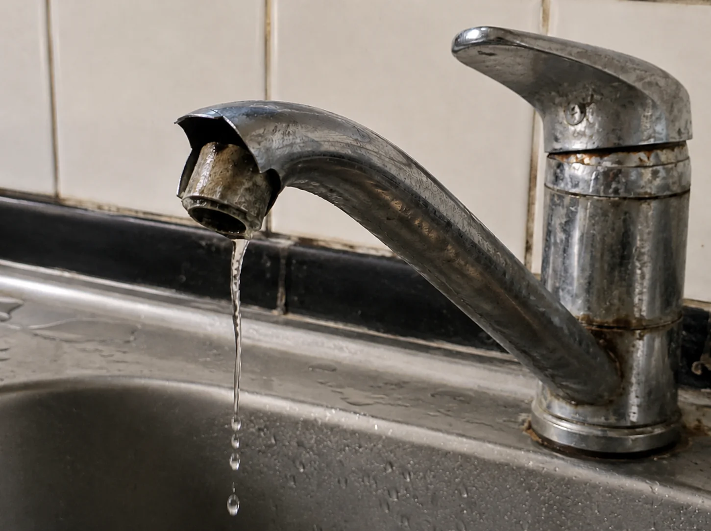 Broken faucet dripping before repair